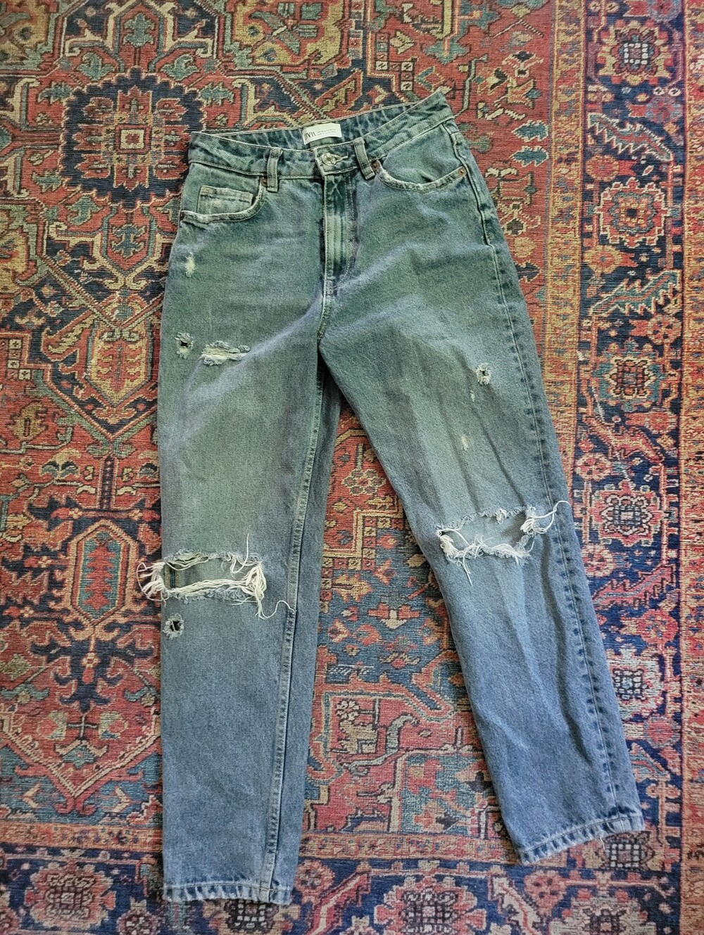 ZARA High Rise 100% Cotton Distressed Jeans 4